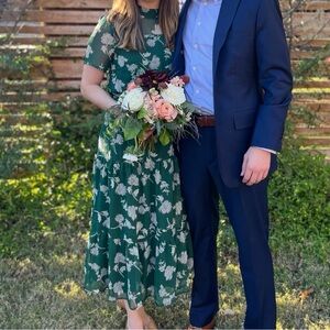 Lulu's Dark Green Floral Midi Dress